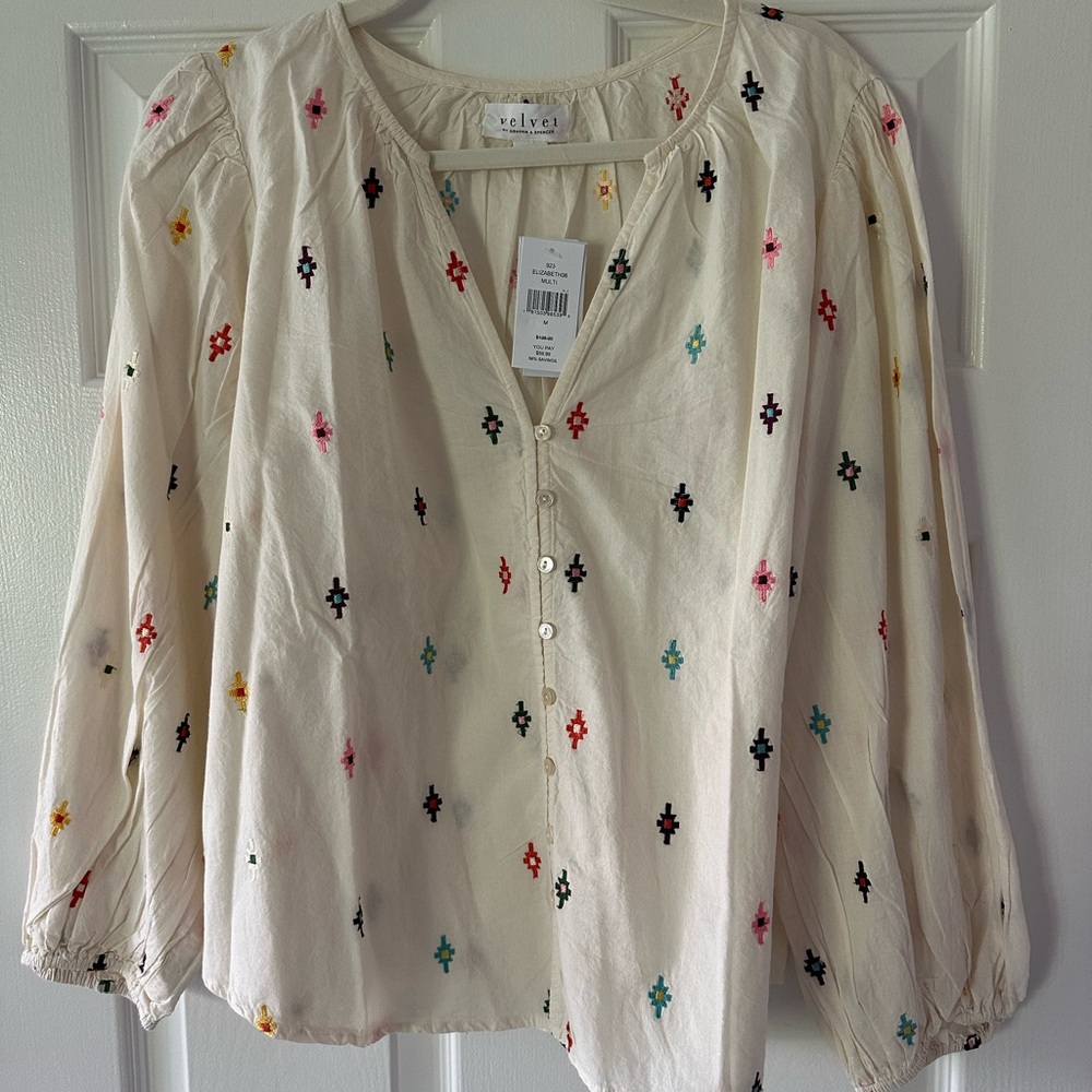 NWTVelvet Women's Cream Embroidered Top - Picture 1 of 4